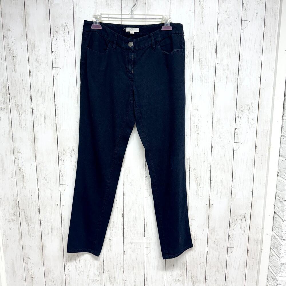 Loft Pants Women Sz‎ 0 Dark Navy Denim High Rise Relaxed Straight Zip Fly Casual